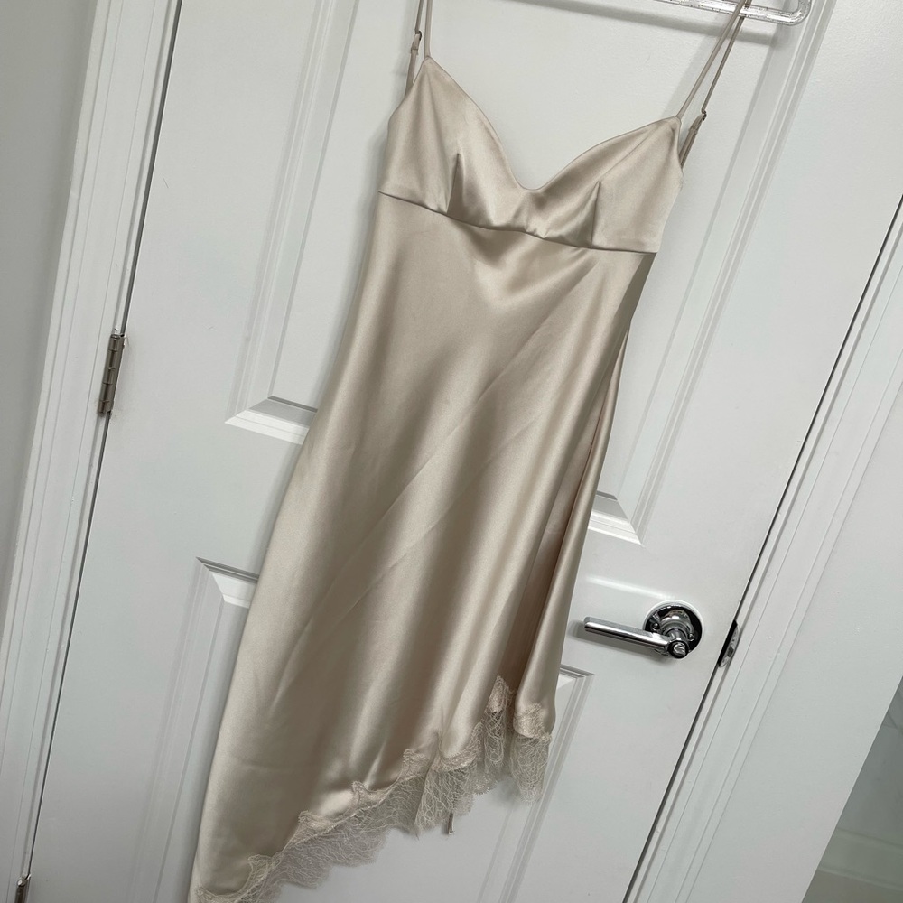 Zara Cream Satin Lace-Trimmed Chemise